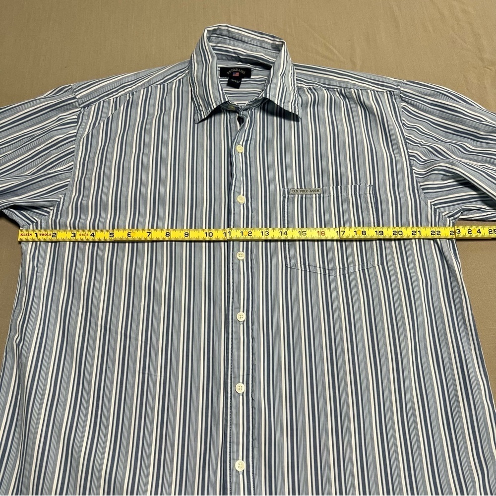 U.S. Polo Assn. Men’s Medium Blue White Striped Button Down Shirt Classic Oxford - Picture 10 of 14